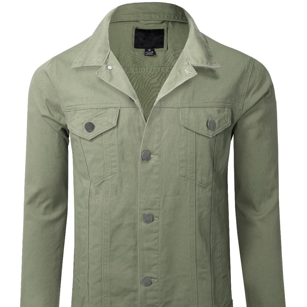 Men's Plain Denim Jacket Casual Button Up Shirt Jade 4XL